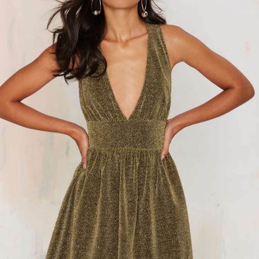 {Nasty Gal} Struck Gold Metallic Mini Dress NWT S - Picture 2 of 8